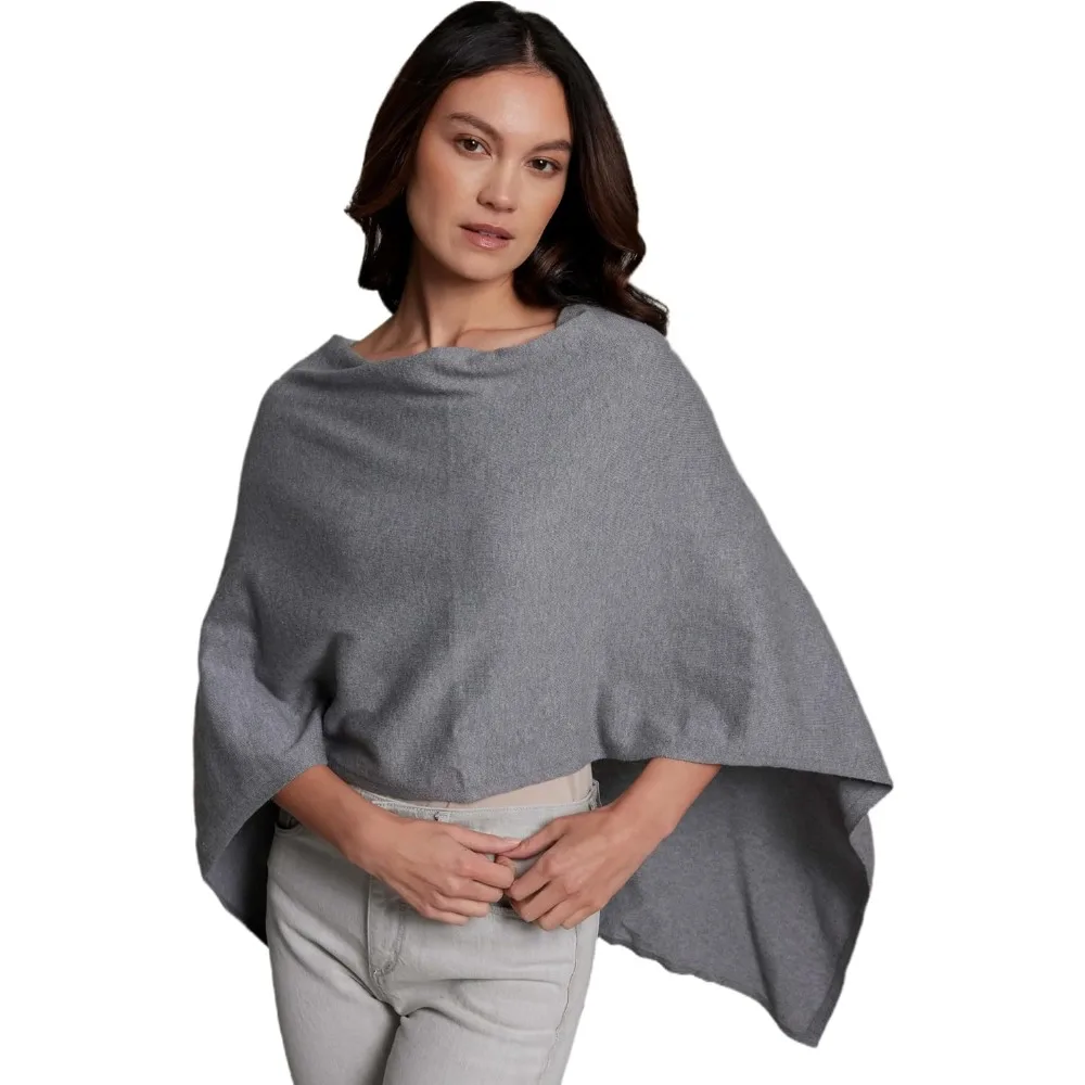 Luksusowe, lekkie poncho z mieszanki bawełny i kaszmiru - 95% bawełna, 5% kaszmir - idealny miękki prezent dla niej