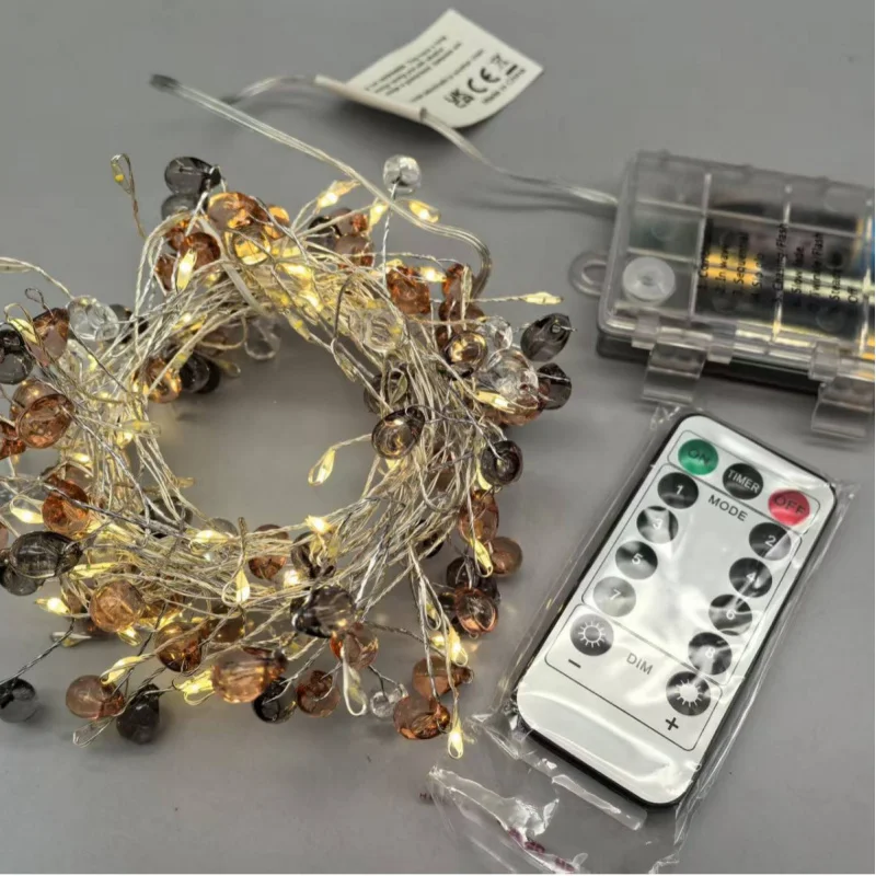Guirnalda de luces elegante con Control remoto, petardo, cuentas de cristal, cadena decorativa, decoración de escena navideña, atmósfera