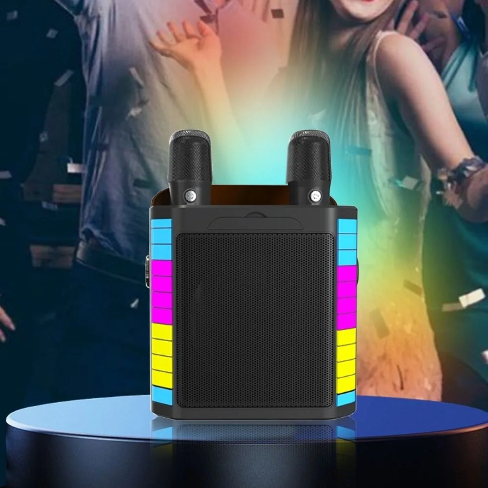 Altoparlanti Bluetooth wireless ad alta potenza Sistema di riverbero per home theater Sound Box con 2 microfoni wireless con luce a LED