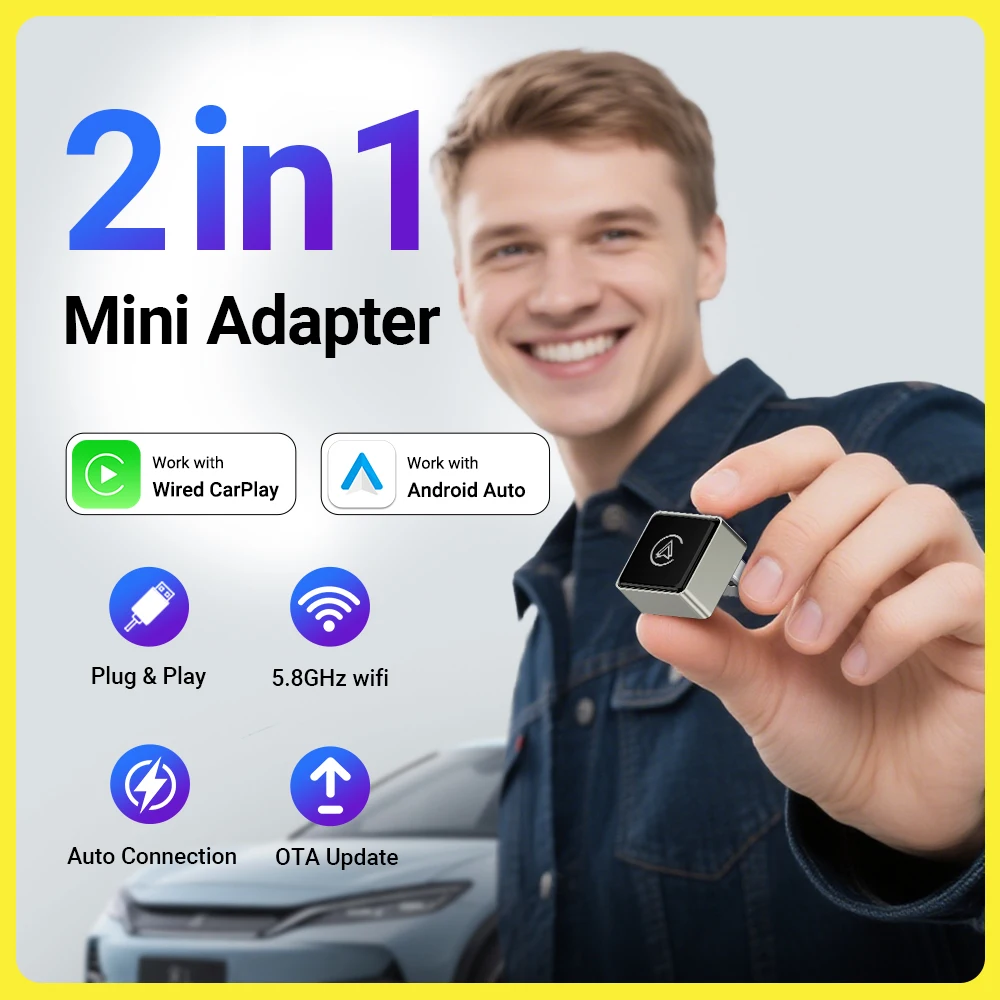 2025 Wireless CarPlay Android Auto Adapter New Smart Hassle-Free Plug&Play Stable BT WiFi Connect OTA Updates For Toyota Audi VW