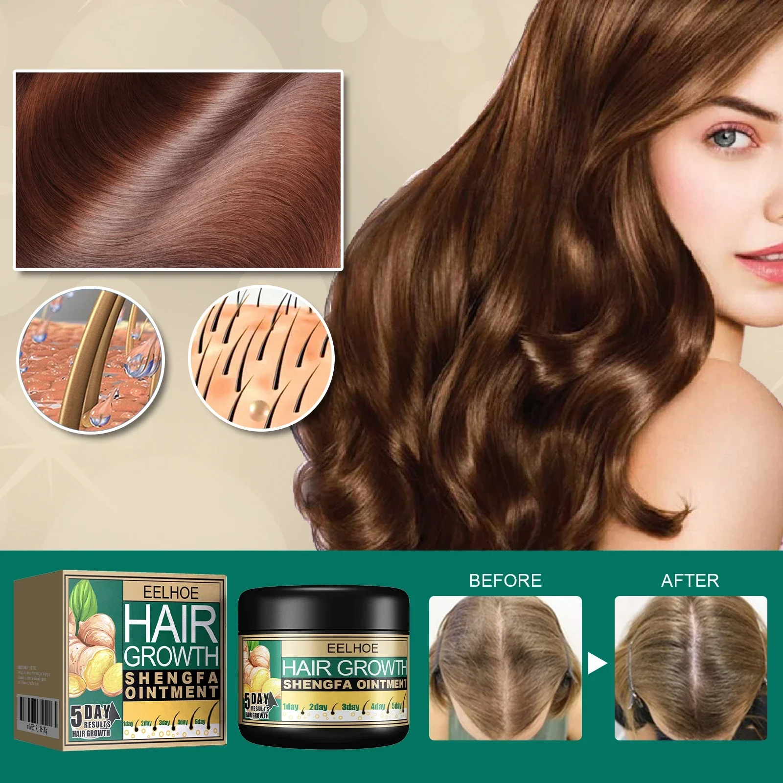 EELHOE Ginger Dense Hair Cream To Promote Hair Growth Relieving Hair Loss Scalp Massage Stimulate Hair Follicle Smoothing Care image 3
