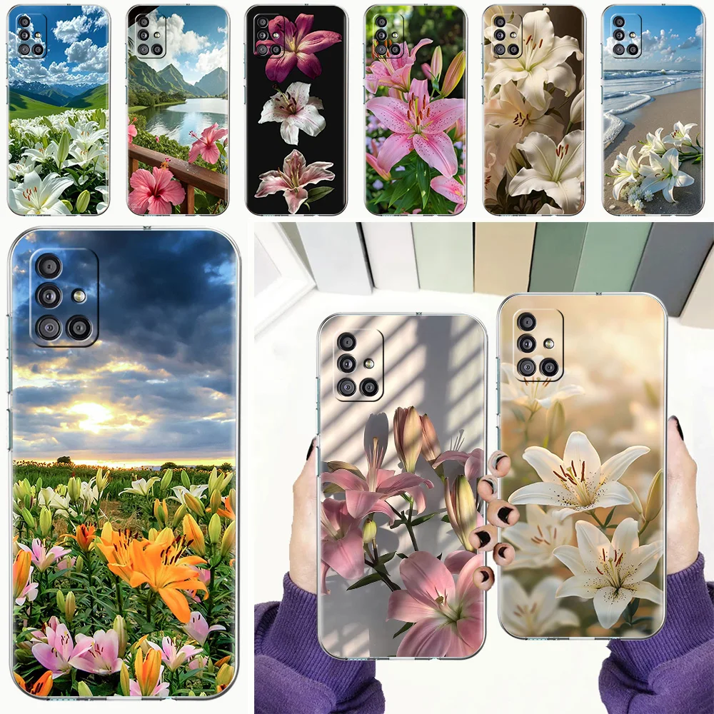 Case For Samsung A15 A13 A35 A55 A51 A71 A41 A31 A21S A05 A17 A23 A25 A33 A53 A73 5G A07 4G Cover Realistic Lily Flower Print