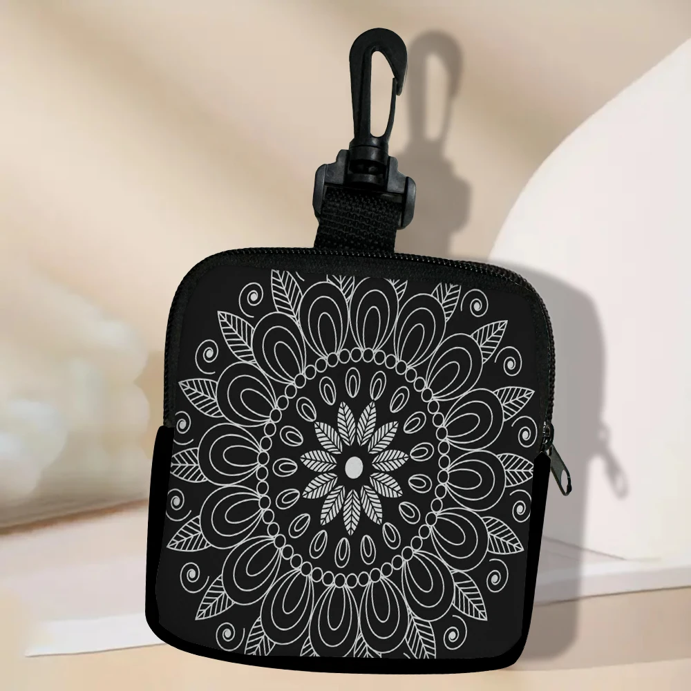 

Line Flower Print Coin Purse Portable Cell Phone Pouch Mini Wallet Zipper Money Bag Key Lipstick Organizer Pouch 7.2