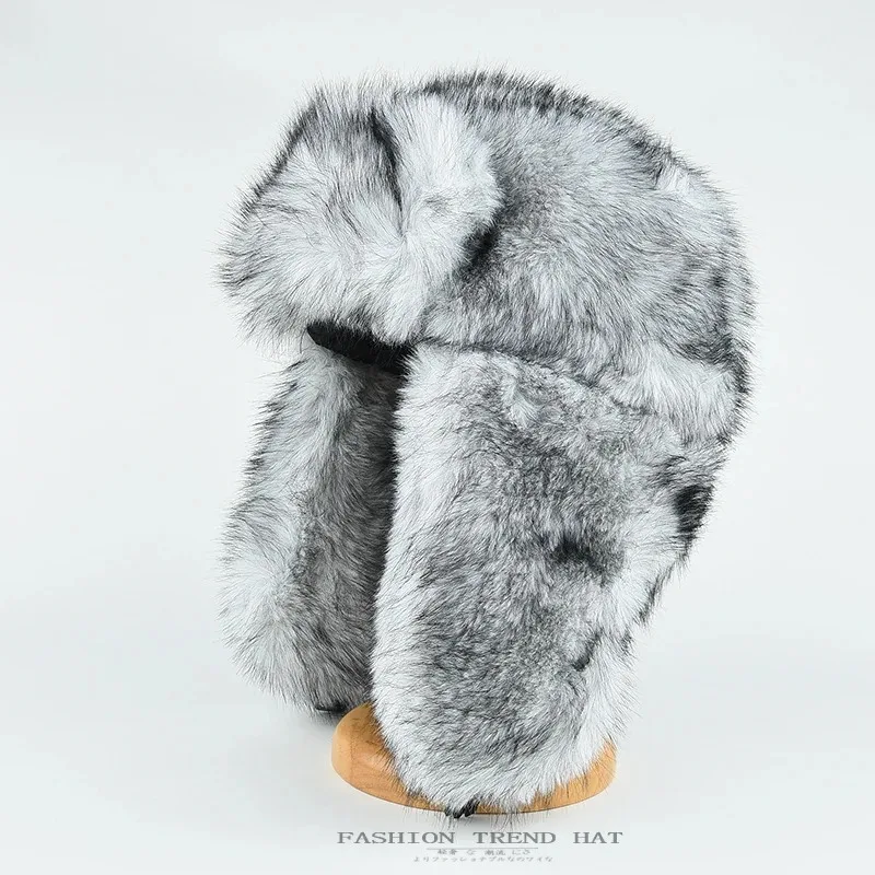 Winter Thickened Faux Mink Fur Men Hat Warm Plush Simple Dashed Earflap Hat Outdoor Cycling Ski Women Trapper Hat