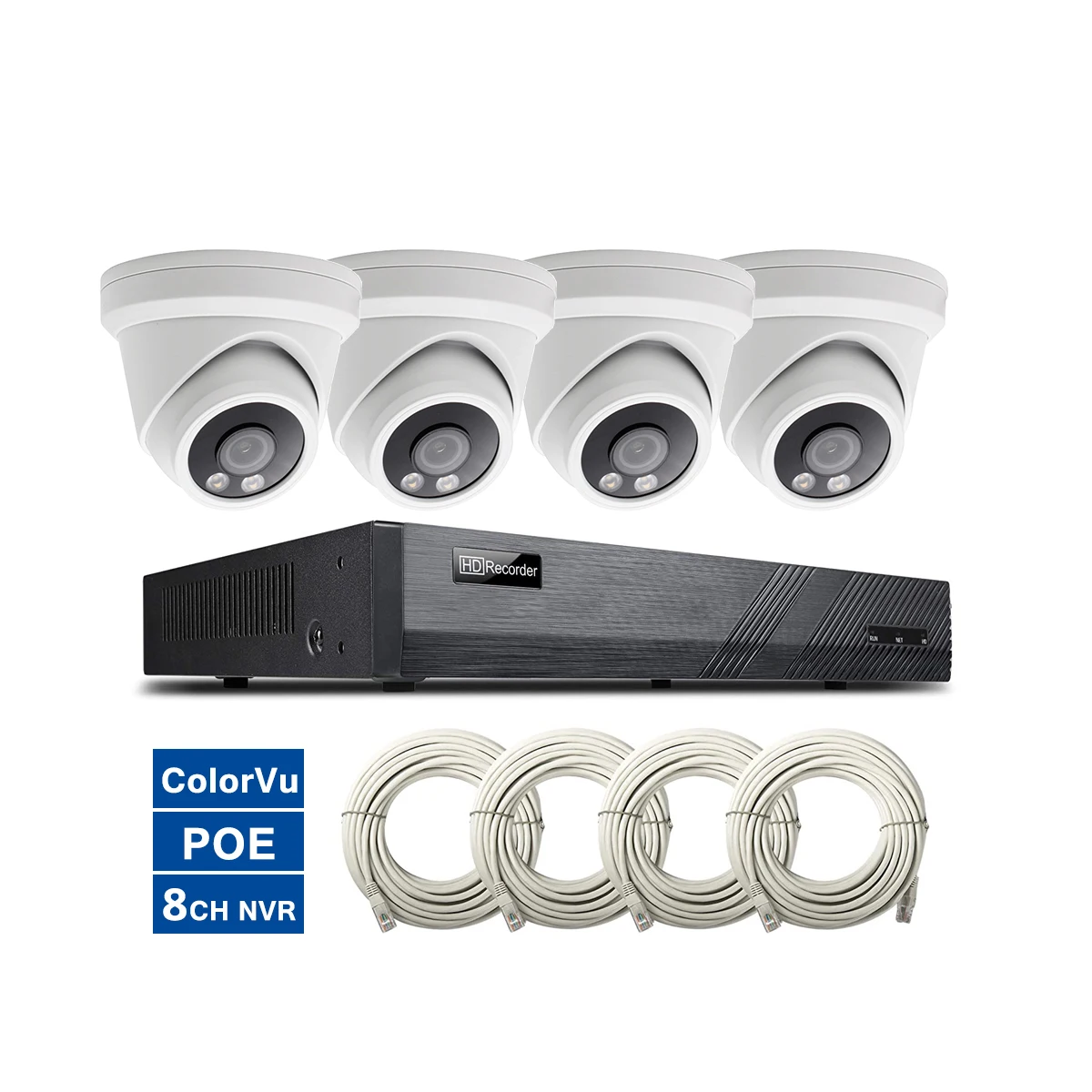 

8 Ch hd Nvr Poe Kit Cctv 4 Full Color 5mp Colorvu Dome Ip Cameras Poe System Outdoor Security H.265 Record Video Audio 24/7