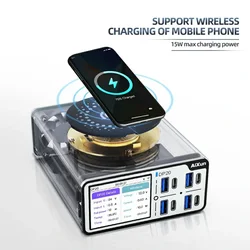 JCID AIXUN DP20 200W Desktop Intelligence Fast Charger 15W Wireless Charging 2.4 Inch HD Display For Mobile Phone power Tool