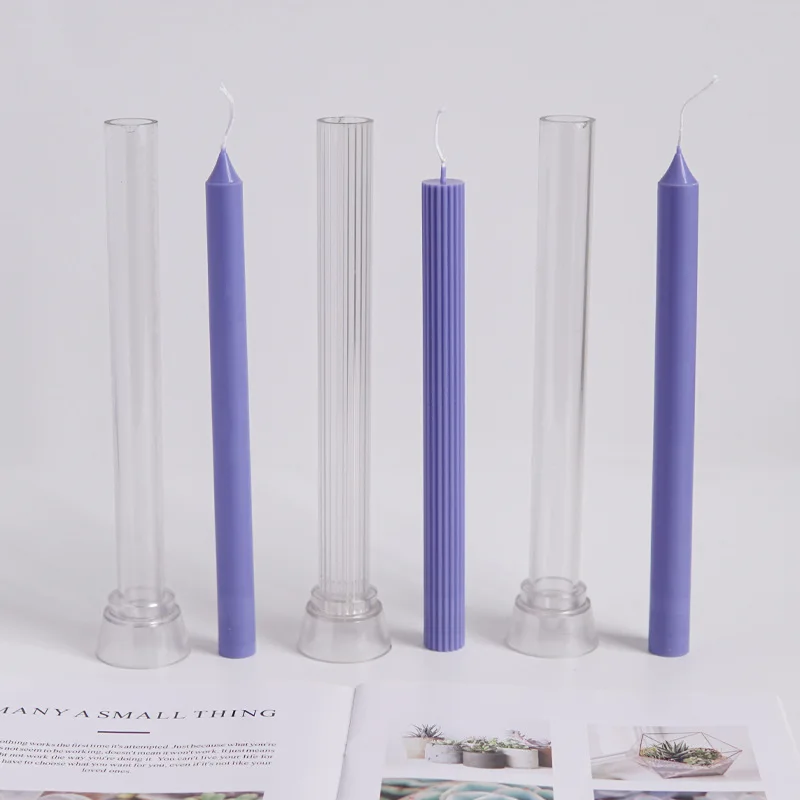 Long Pole Stripe Church Candle Mold Cylinder Slim Striped Plastic Candle Mold DIY Craft Clay Candle Making Christmas Gift