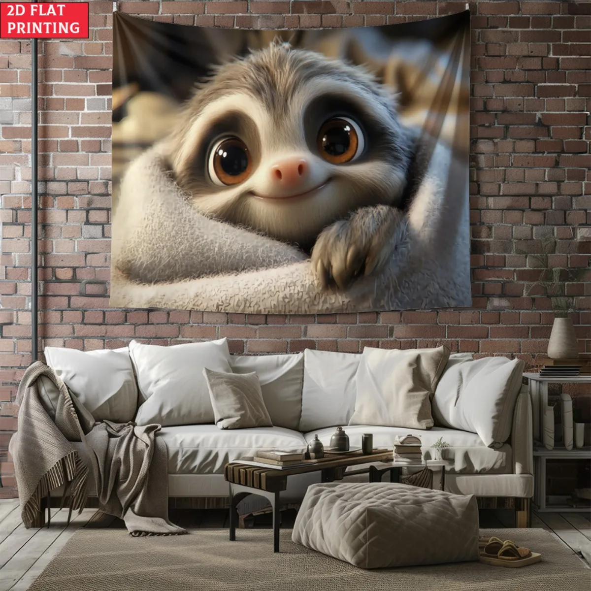Tapiz de pared de perezoso bonito, decoración artística de animales, estampado para habitación de bebé, diseño de animal suave y tierno, decoración para habitación de niños