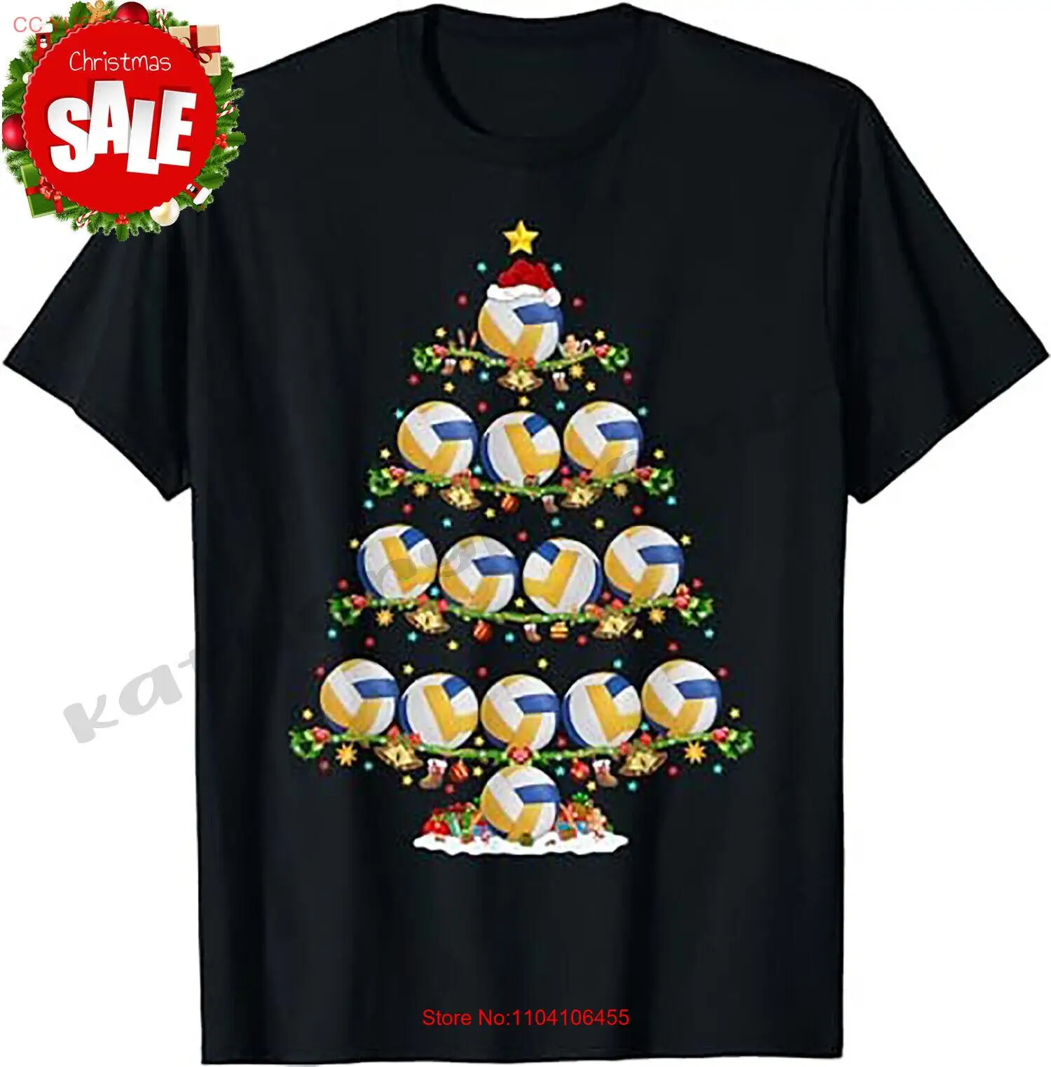 

Volleyball Lover Lights Xmas Santa Volleyball Christmas Tree T-Shirt.