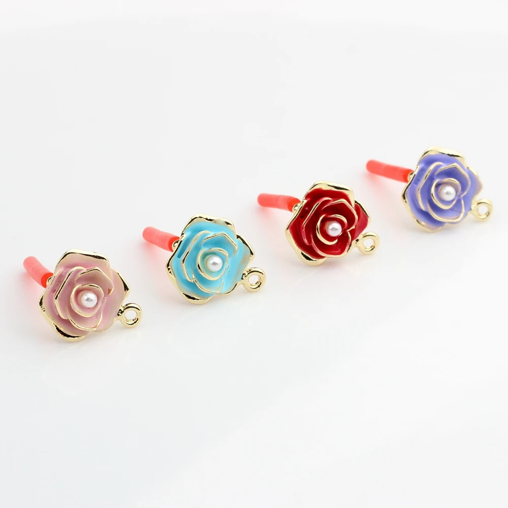 Pendientes de Base de flores de esmalte de moda de aleación de Zinc, conector para pendientes de gota DIY, accesorios para hacer joyas, 6 piezas por lote