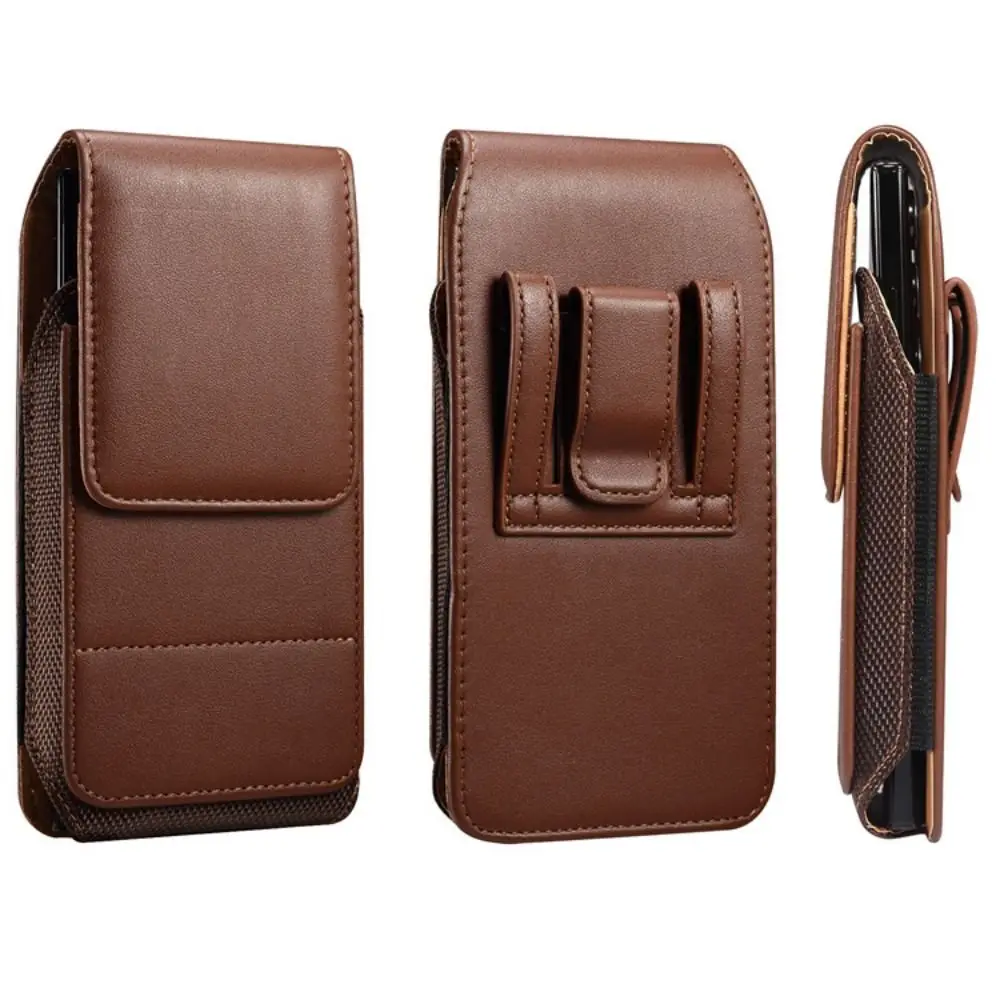

Card Slot PU Leather Belt Clip Case Textured Design Adjustable Mobile Phone Waist Bag Elastic Back Clip Vertical Holster Cover
