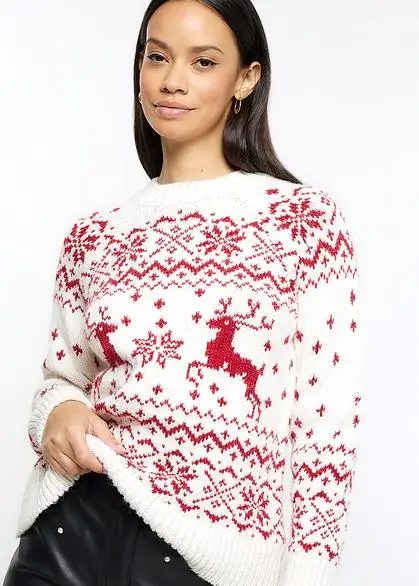 

Women's Christmas Sweaters Classic Reindeer Snowflake Print Long Sleeve Round Neck Knit Jumper Tops Streetwear Winter