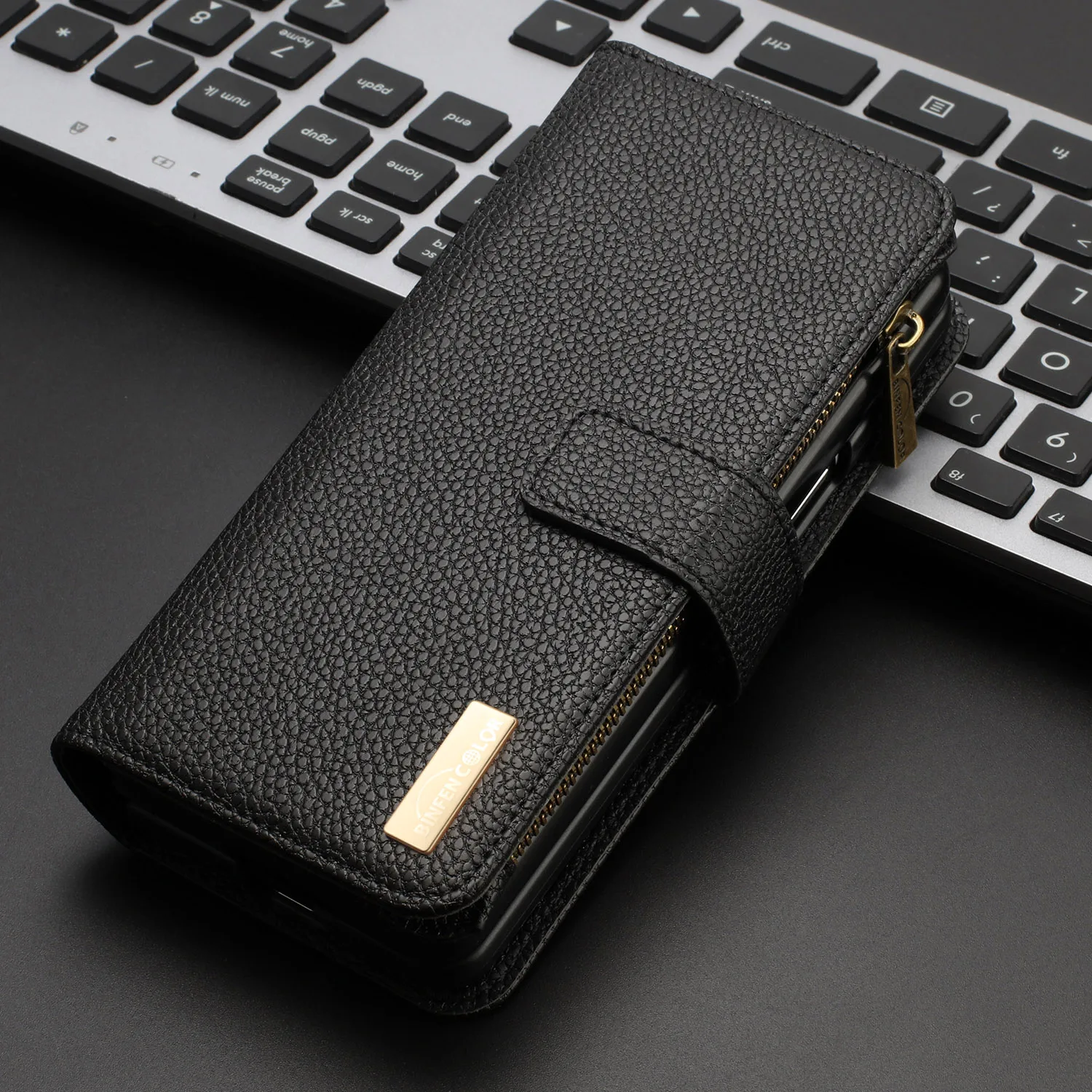 For Samsung Galaxy Z Fold 6 5 4 3 Case Wallet Magnetic Lychee Grain Leather Zipper Flip Card Slot Pocket Shockproof Hard Cover