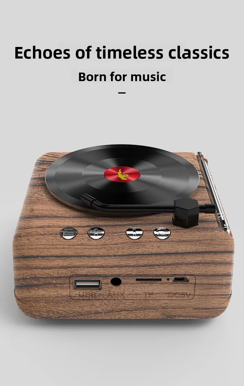 VYOPBC Mini Vinyl Bluetooth Speaker Retro Wireless Portable Atom Turntable Sound
