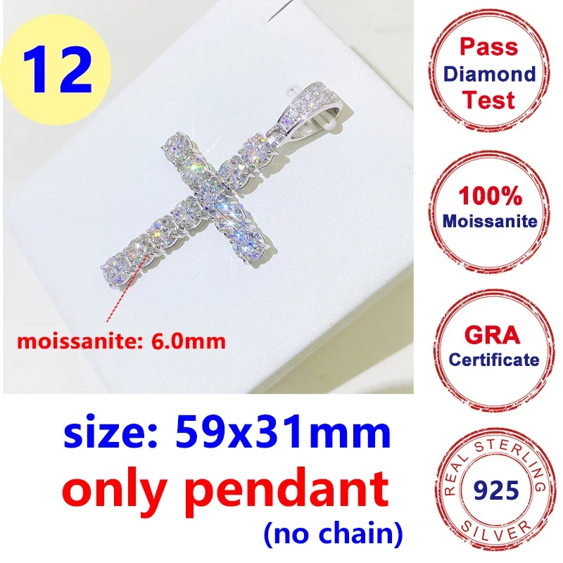 12 Styles Full Moissanite Diamond D Color Cross Pendant S925 Sterling Sliver White Gold Moissanite Pendant for Women Men