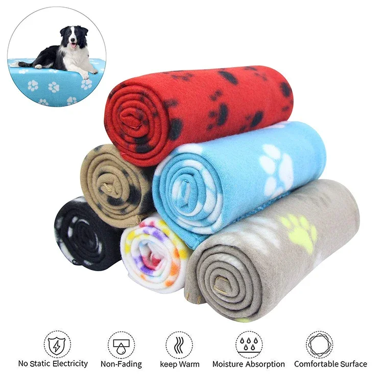 Puppy Dog Cat Fleece Blankets Cushion Pet Sleep Mat Pad Bed Cover with Paw Print Soft Warm Blanket for Animals