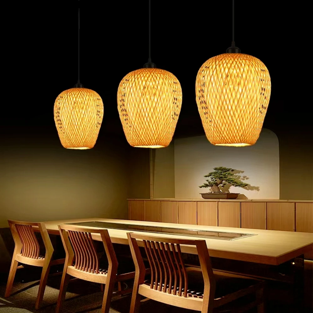 

Chinese Style Pendant Light Handmake Bamboo Hanging Lamps for Dining Room Living Room Decor Restaurant Loft Luminaire Hanglamp