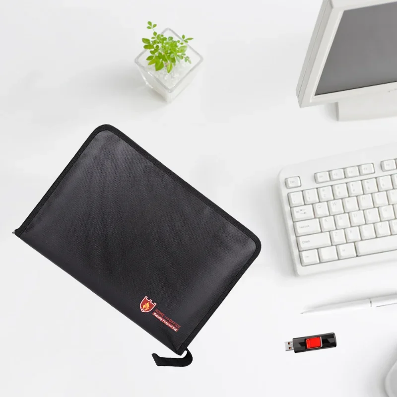 Portable Fireproof Water Resistant Document Bag Large Capacity Money File Folder Safe Bag with A4 Size 12 Pockets Zipper Closure