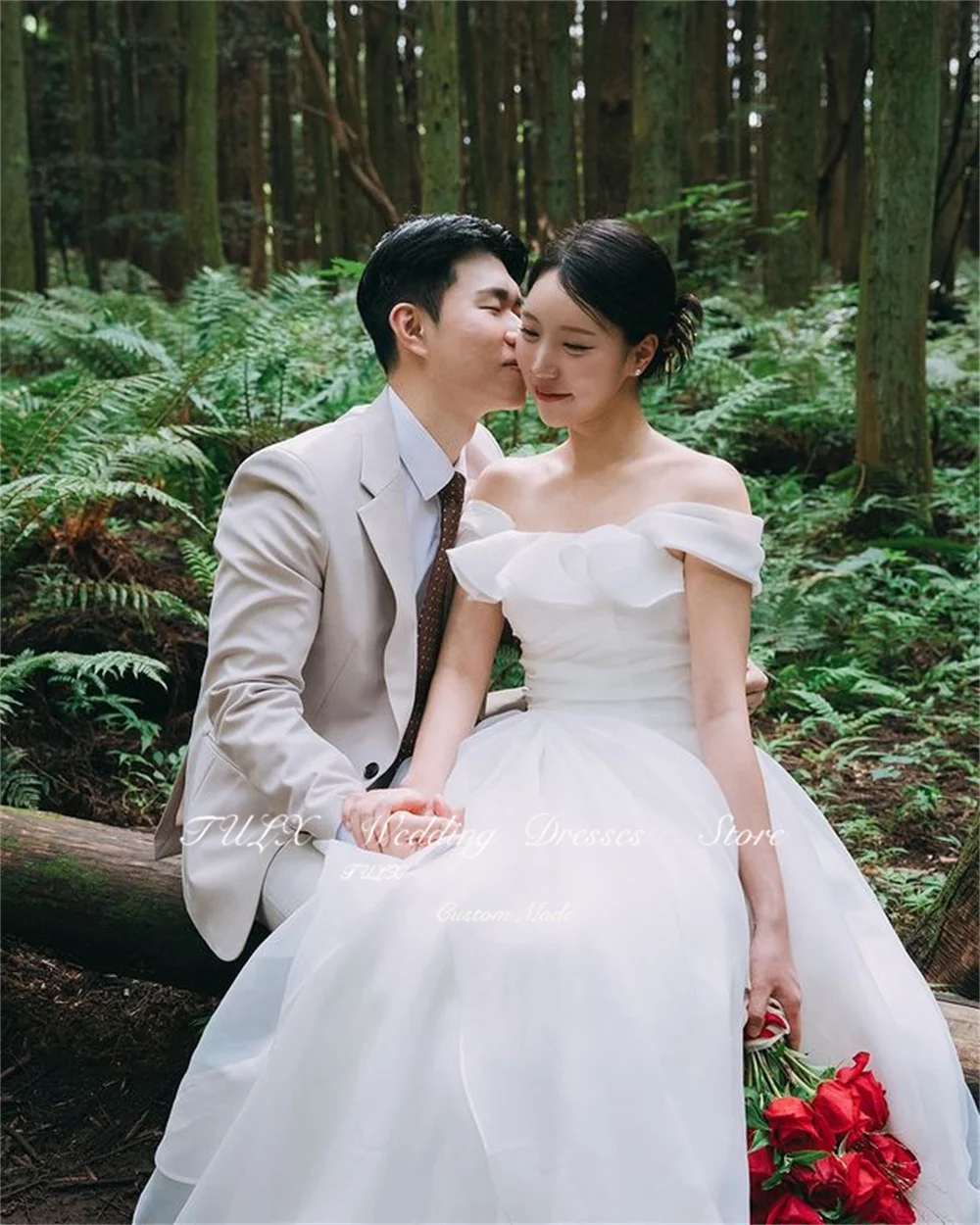 TULX-Robe de Mariée Élégante en Organza avec Corset pour Femme, Vêtement de Longueur au Sol pour Séance Photo en Forêt Coréenne