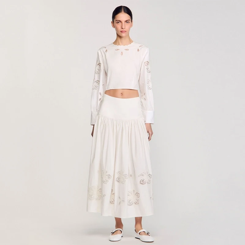 

Юбка миди Ele Pearl с вырезами и цветочным узором от MaSandeS, летняя новинка, женская модная юбка прямого кроя, длинная, А-силуэт