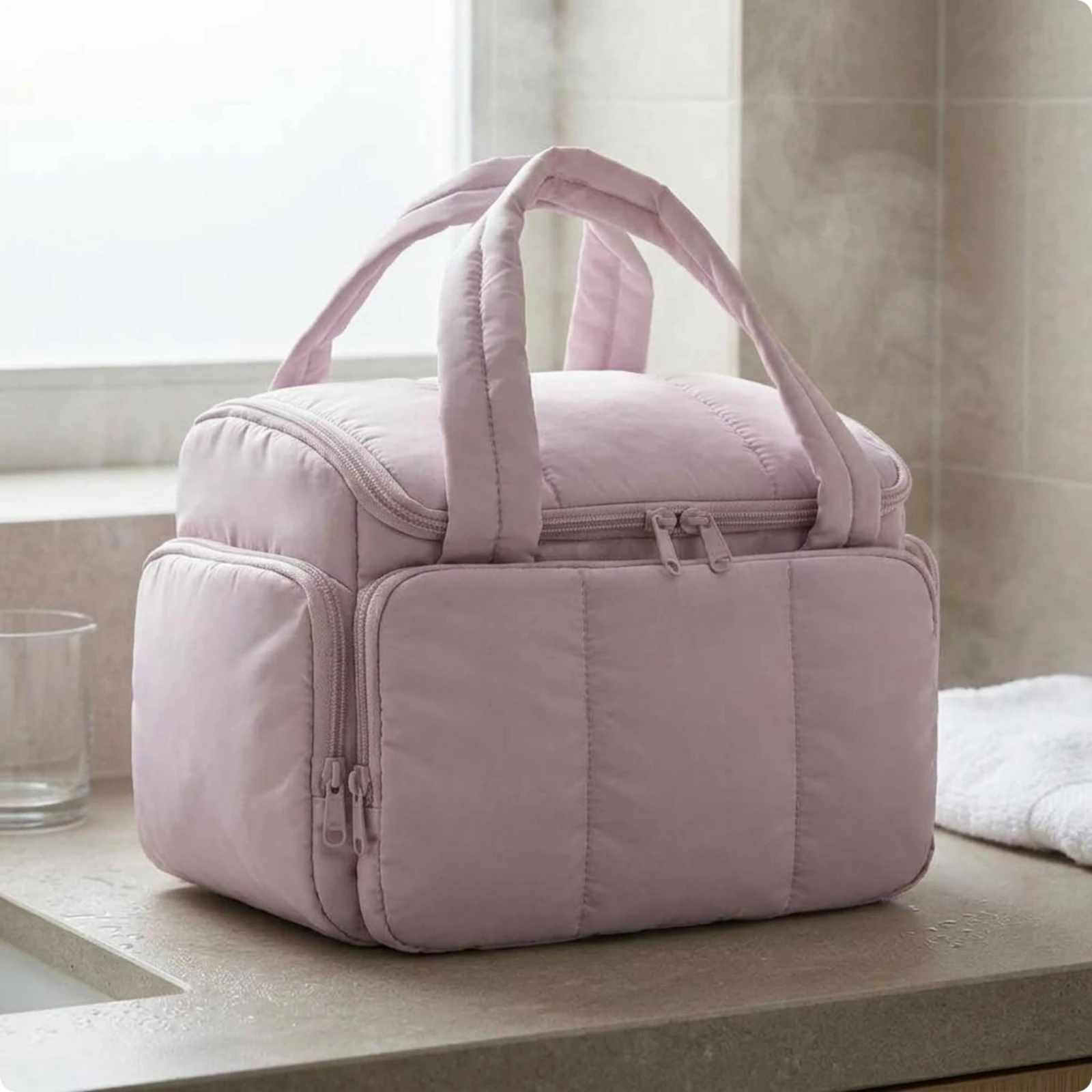 

Rectangular Beauty Case Rounded Edge Cushioned Makeup Pouch Travel Toiletry Bag for Overnight Essentials