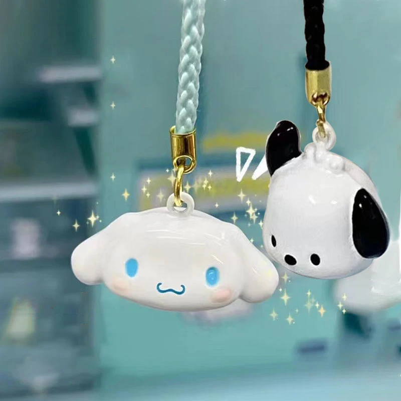 

1Pc Anime Sanrio Figure Bell Keychain Hello Kitty Kuromi Pochacco Mobile Phone Pendant Keyring Kawaii Collectible Model Toy Gift