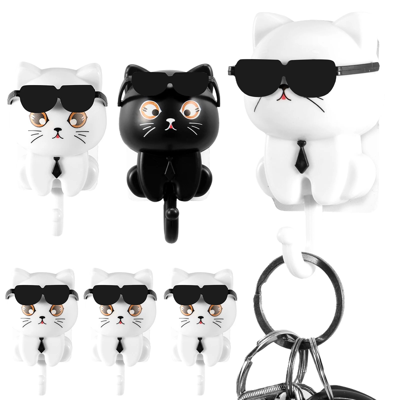 

8Pcs Hook Cute Cat Wall Hanging Self Adhesive Cartoon Key Umbrellas Towels Bathroom Kitchen Storage Decorative Hooks