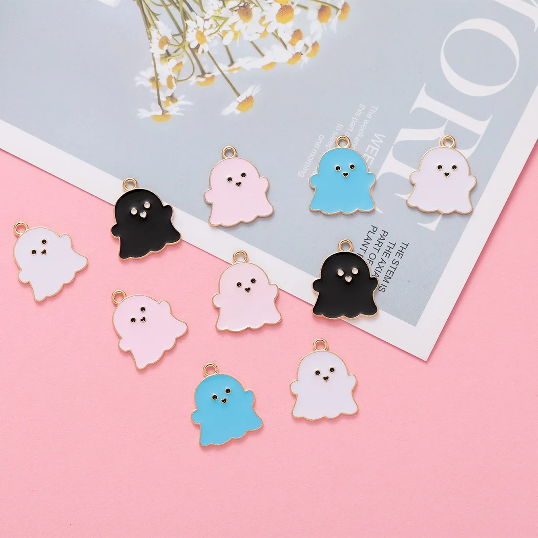 10pcs 18*22mm Halloween Charms Creative Cartoon Ghost Pendant for Jewelry Making Gold Color Charms for Necklaces Earrings Making