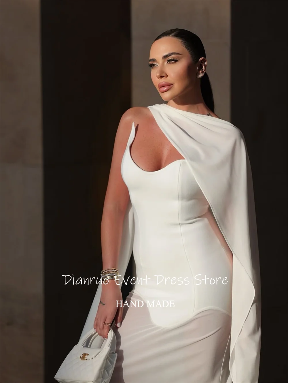 Dianruo современное белое вечернее платье шифоновое свадебное платье с асимметричным вырезом Illusion Vestidos De Fiesta Elegantes по индивидуальному заказу