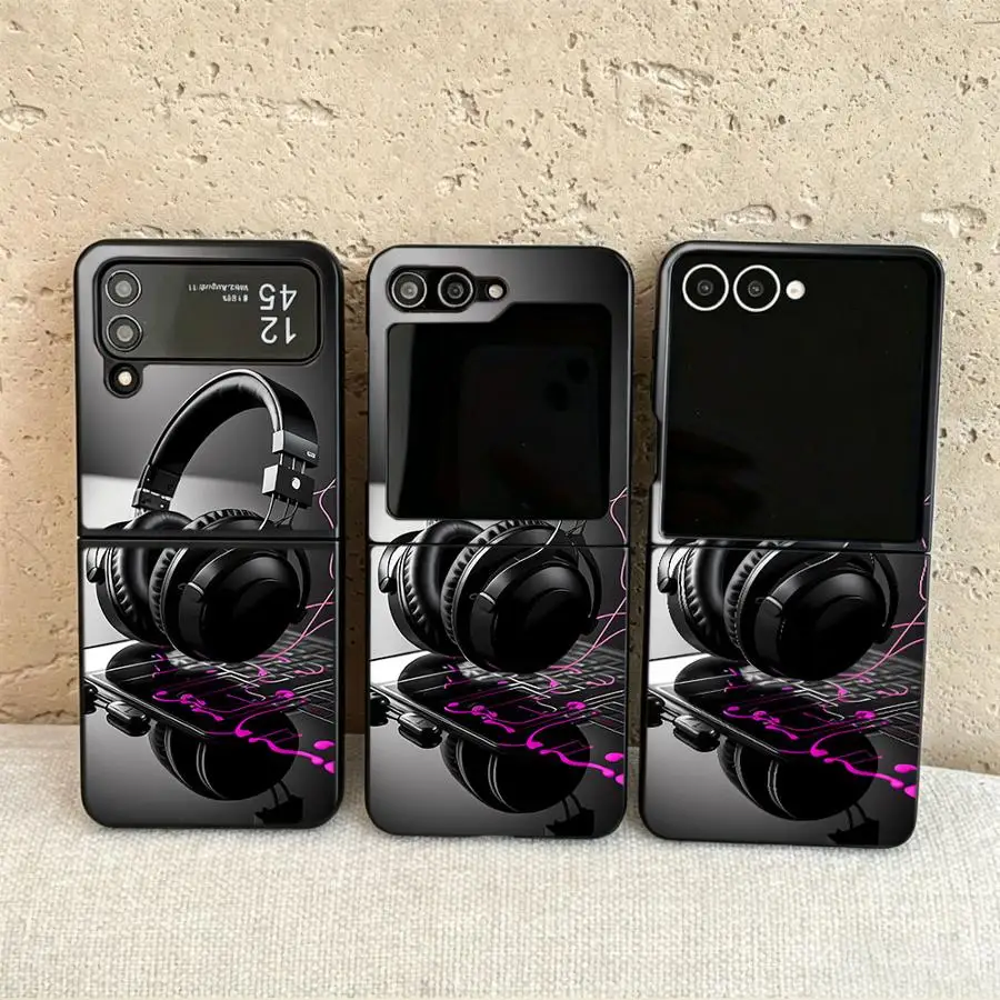 Case for Samsung Galaxy Flip4 Flip3 Flip7 FE Flip6 Z Flip 7 6 5 4 3 Flip5 Back Phone Cover Funda Neon Headphones Art