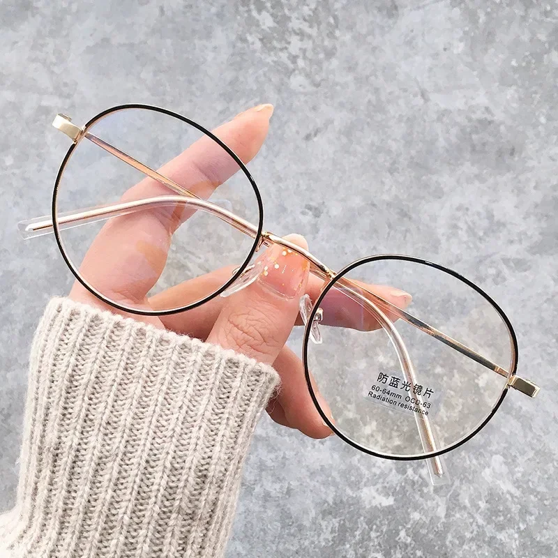 Vintage Anti Blue Light Glasses Women Men Fashion Round Metal Frame Optical Myopia Blocking Eyewear Reading Computer Eyeglasses