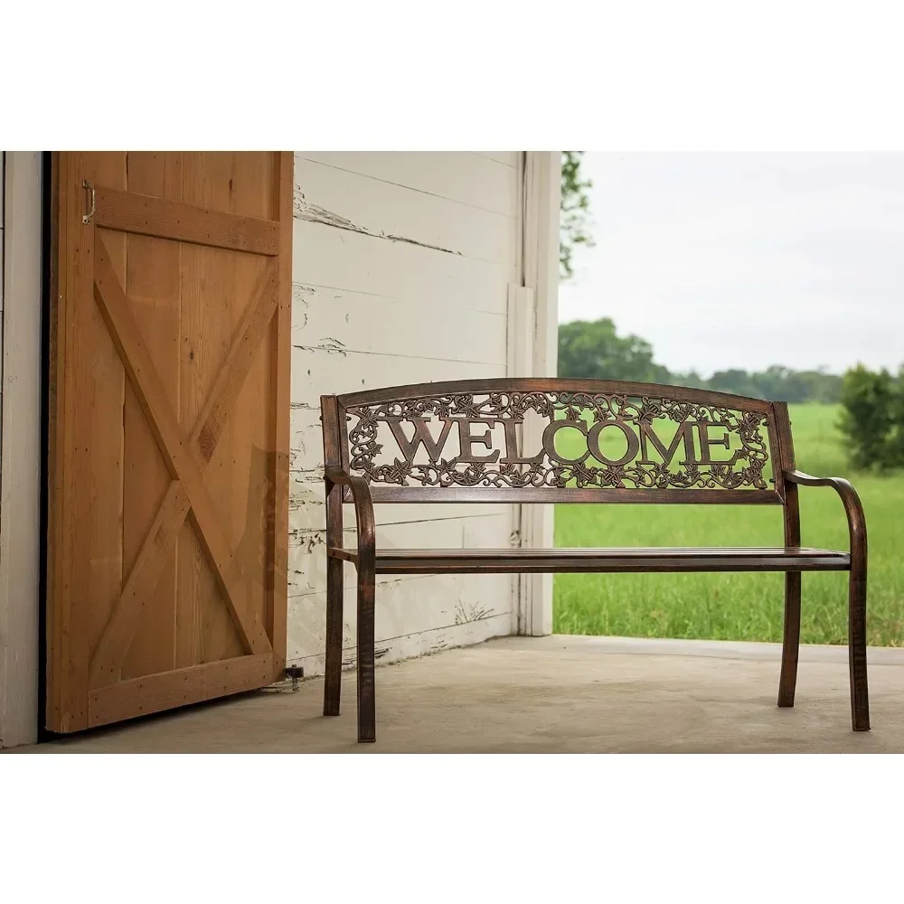 Patio Benches, TX94101 Metal Welcome Outdoor Bench,  Welcome Patio Benches