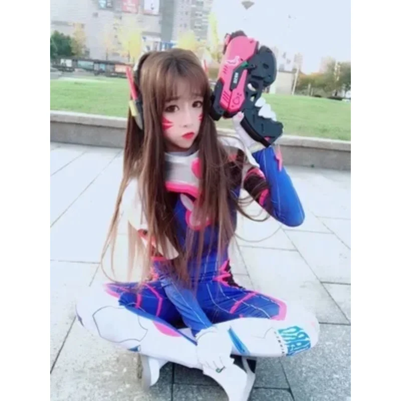 Conjunto completo de disfraz D.VA, auriculares con arma, armadura, mono de piel clásico con estampado 3D, Cosplay de Halloween, Catsuit dva Zentai personalizado para niños y adultos R