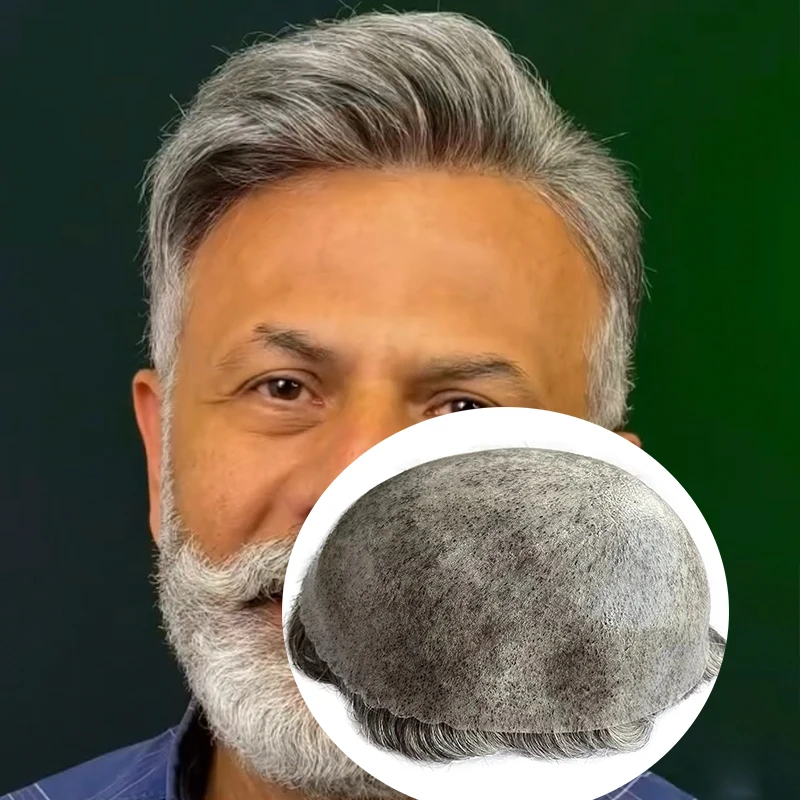 

Супер прочные человеческие волосы с тонкой кожей 1B65 1B50, черные, серые, натуральные волосы, мужской парик, необнаружимые патчи для протезов на основе кожи