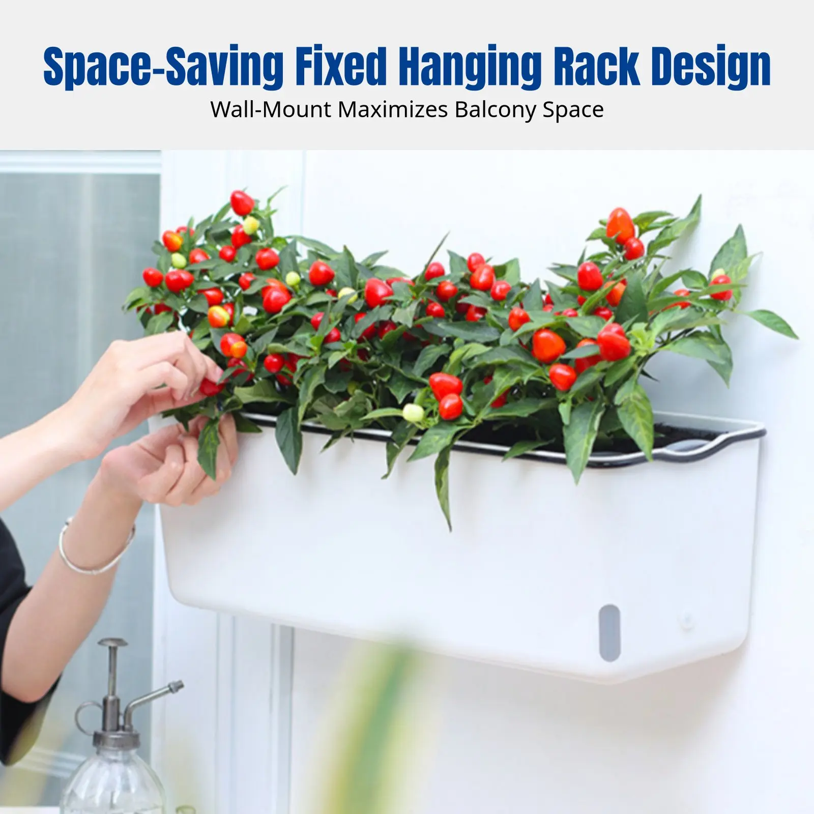 Balcony Hanging Flower Pot Rectangular Self-Watering Planter, Outdoor Wall-Mounted Garden Box, Water Level Gauge view 3