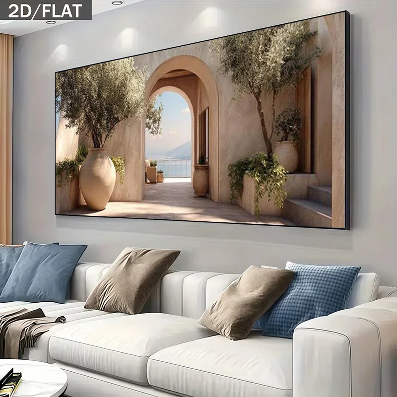 

Mediterranean Landscape Canvas Art Frameless Olive Tree Print, Modern Coastal Style, for Living Room, Bedroom Decorate 2D Flat