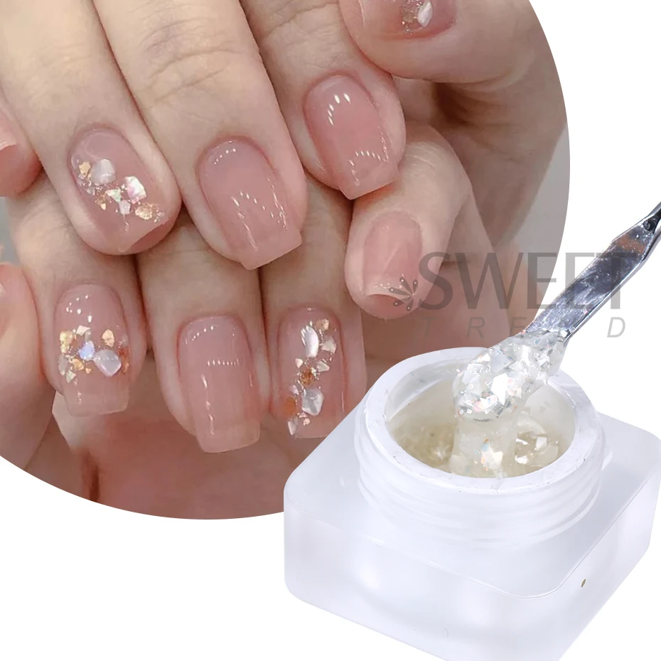 5ml Shimmer Shell Mermaid Nail Gel Polish Sparkling White UV LED Shiny Varnishes Soak Off Lacquer Broken Mica Gel Manicure Decor image 3