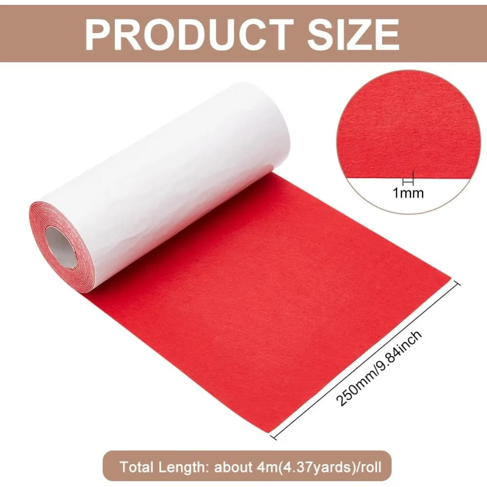 13 Feet Red Self Adhesive Felt Fabric 10 x 157 Inch Large Felt Fabric Roll Shelf Liner for DIY Costume Making Jewelry Box