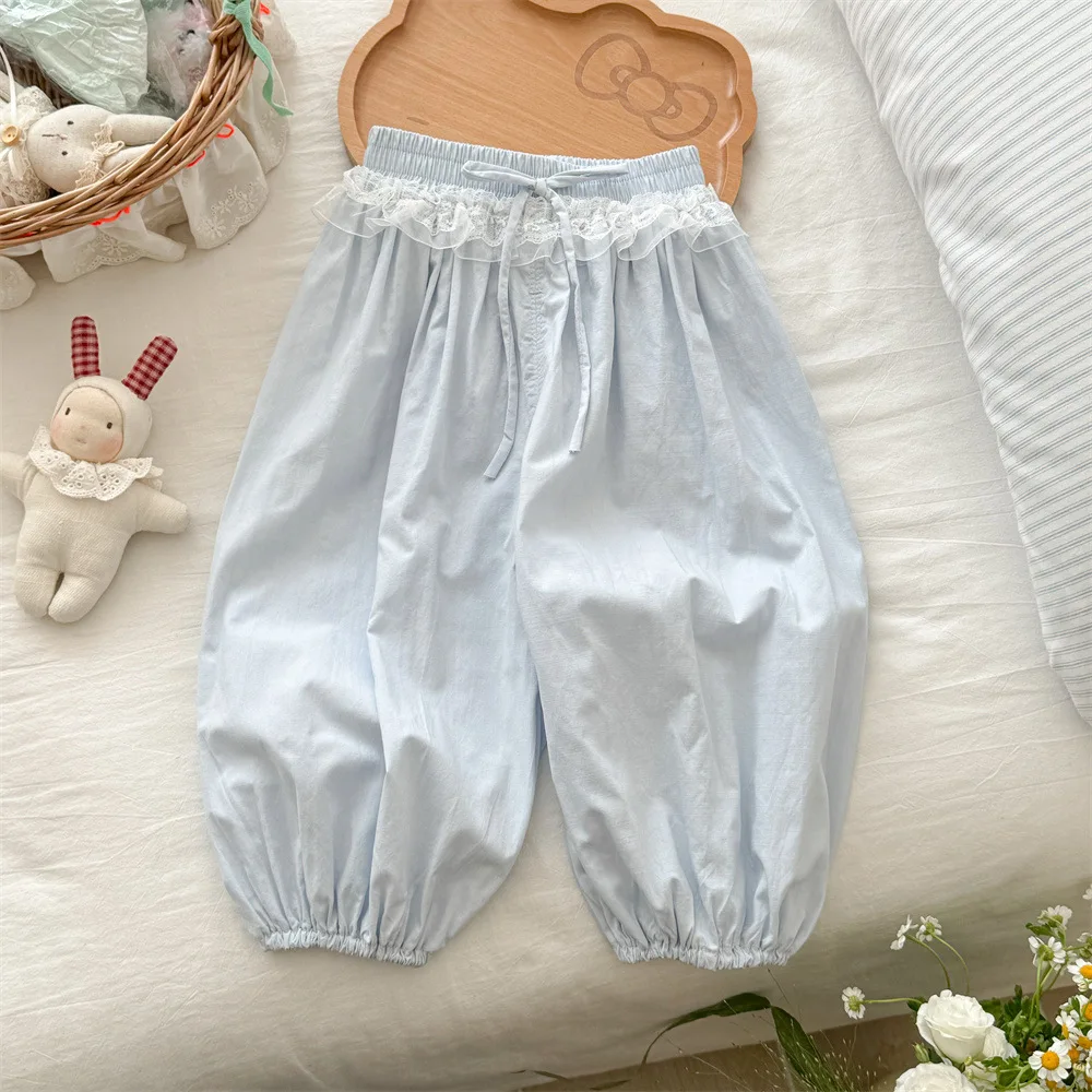 Girls Thin Casual Pants Summer New Children's Lace Drawstring Pants Korean Bottoming Pants