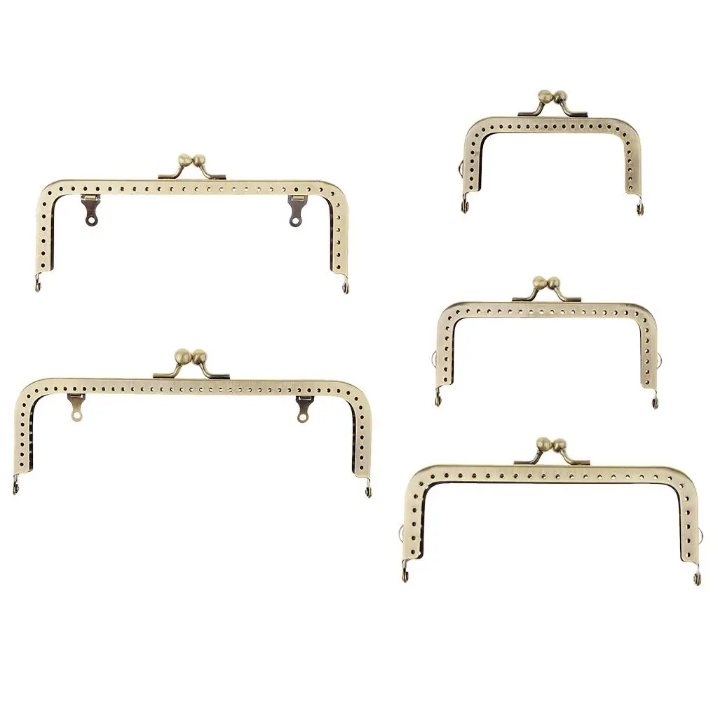 Metal Purse Frame Kiss Lock Rectangle Iron Handle for Custom Handbags and Medium Size Clutch Bags