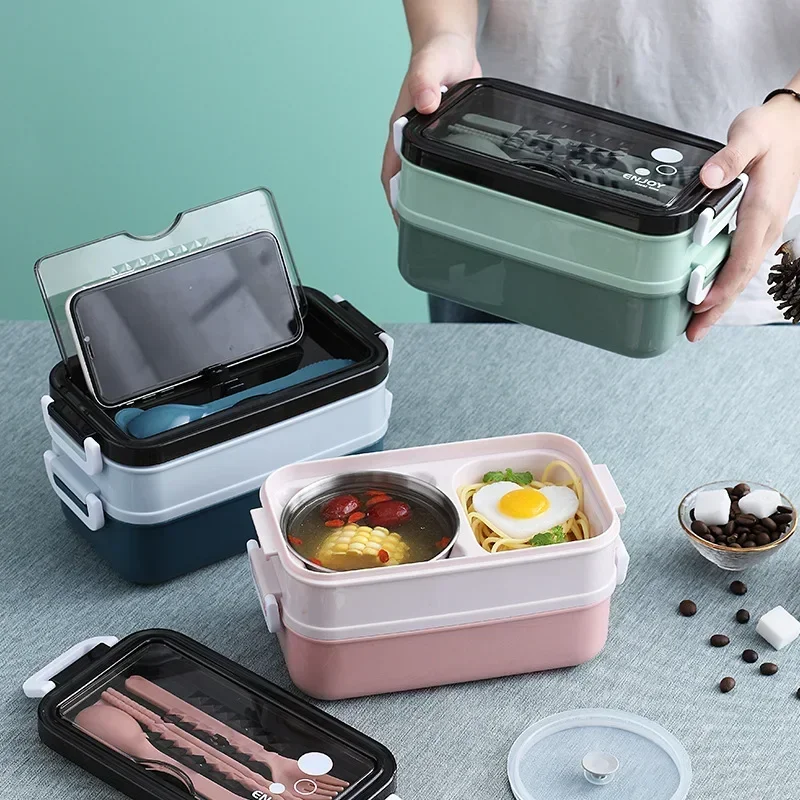 304 Stainless Steel Lunch Box Bento Box For School Kids Office Worker 2layers Microwae Heating Lunch Container Food Storage Box