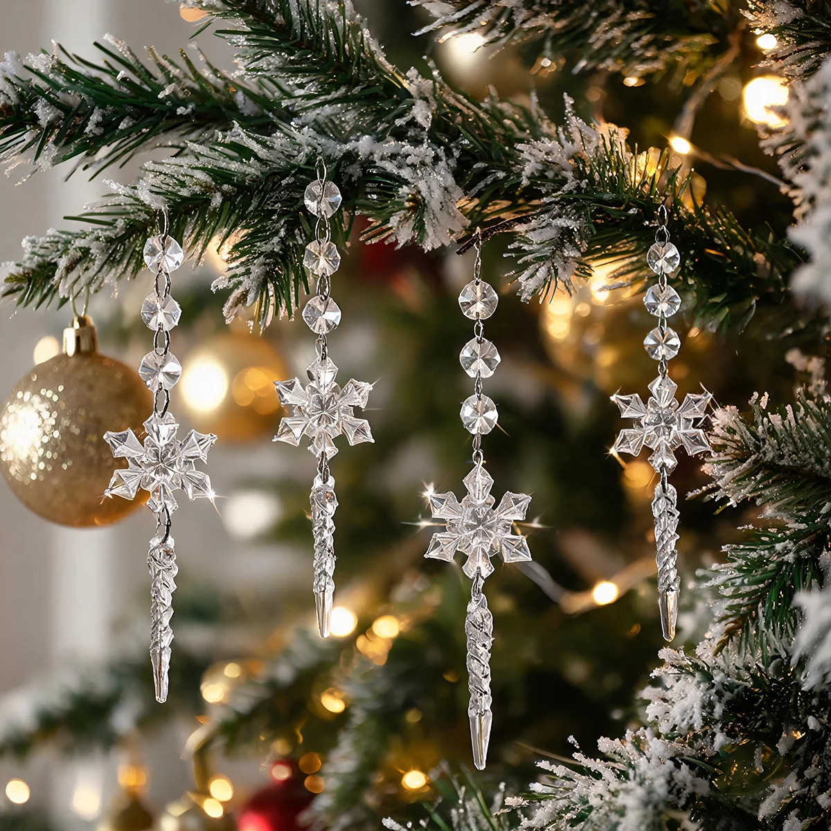 8/12PCS Crystal Snowflake Pendants Christmas Tree Ornaments Party & Window Decoration,Hanging Decor, Festive Sparkling Ornaments