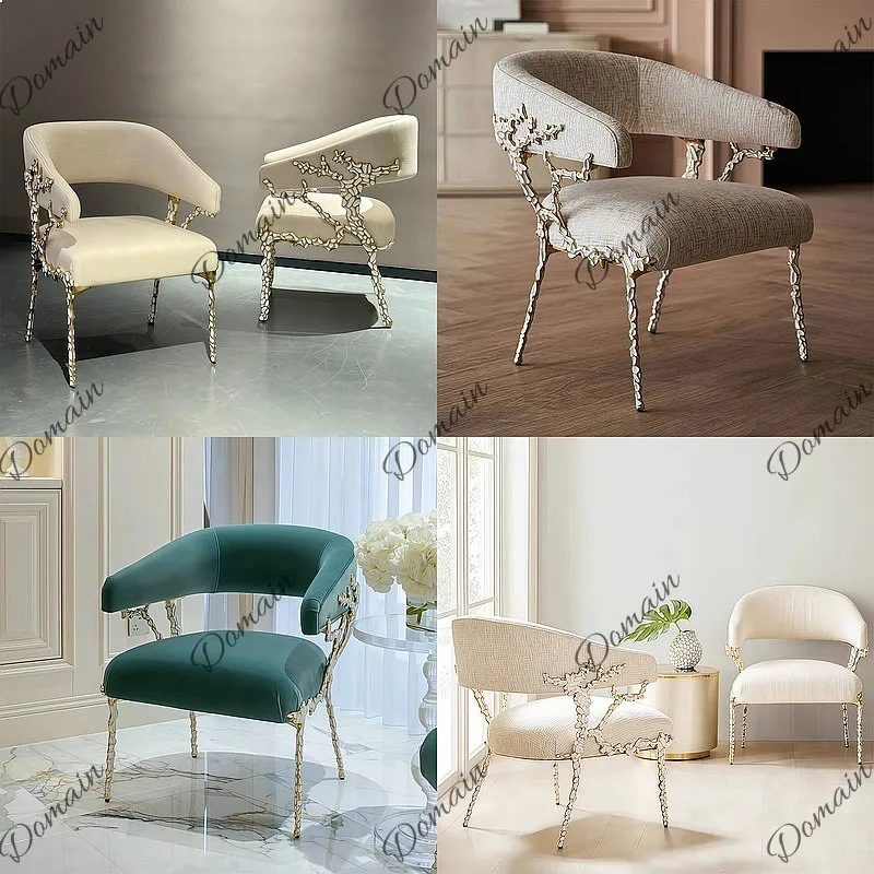 Italian light luxury pure copper dining chair creative backrest leisure chair luxury villa single makeup chair