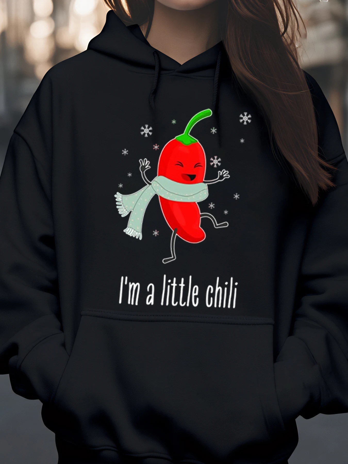 

Рождественская толстовка с принтом перца чили и шарфа, зимняя повседневная одежда для женщин