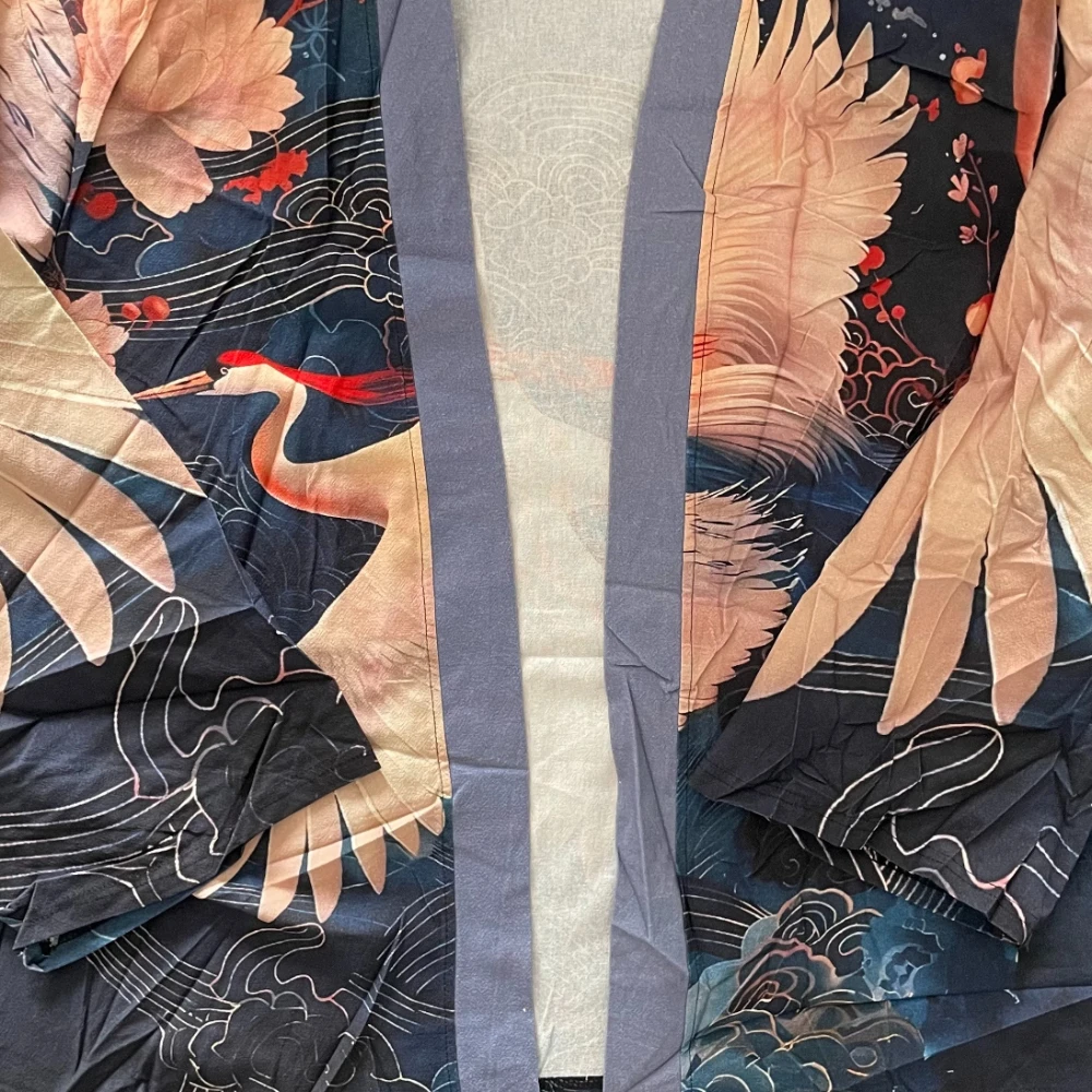 Cotton Japanese Kimono Robe for Women Men Clouds Crane Print Yukata Coat Loose Fit Open Front Cardigan Boho Cover Up Home Beach view 4