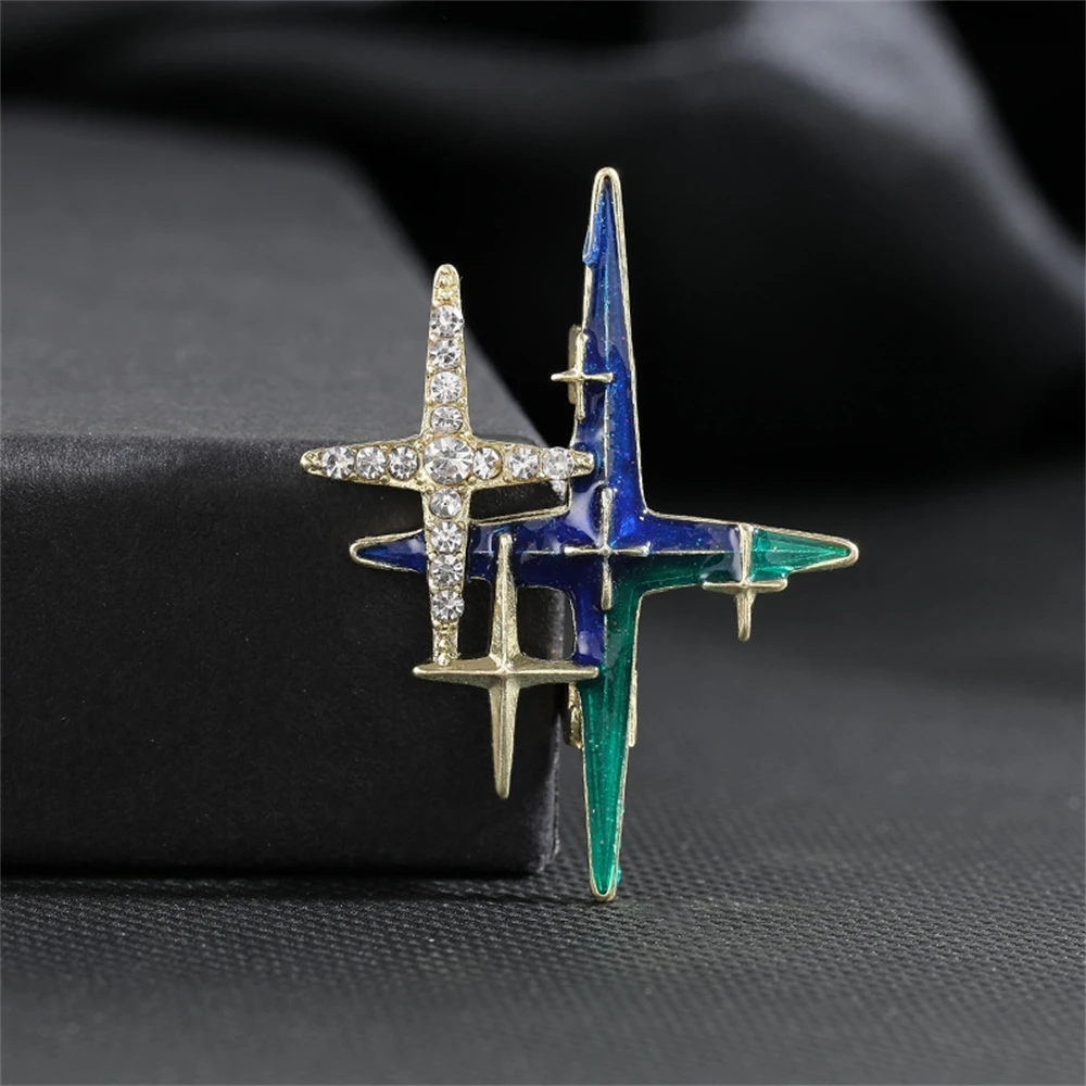 Gradient Blue Rhinestone Star Shape Brooches Elegant Metal Badges Lapel Pins For Men Women Clothing Jewelry Accessories