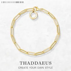 Golden Link Chain Charm Bracelets Summer New Ethnic Gift for Women Men,Europe 925 Sterling Silver Fashion Jewelry Acessorie