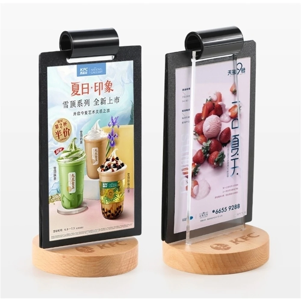 100*200mm Page Turning Sign Holder Wood Pvc Material Bar Cafe Restaurant Table Menu Holder