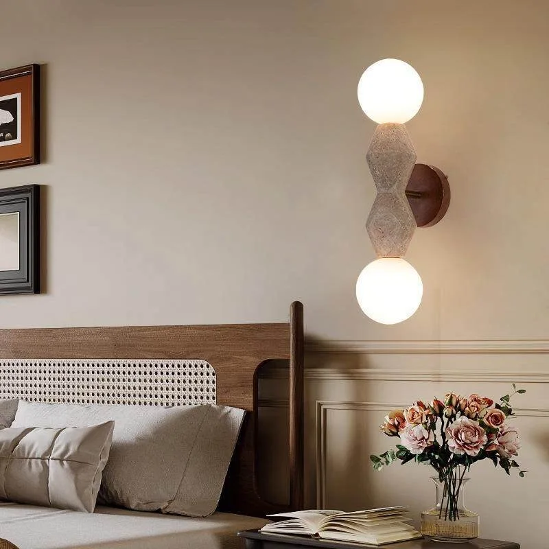 European Retro LED Yellow Hole Stone Lamp Living Room Corridor Porch Bedroom Bedside Decorative Lighting Lamps view 3