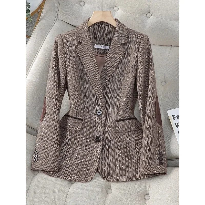 Mode Herbst Winter Frauen Blazer grau Kaffee weiblich Langarm einreihig Damen lässig Jacke Mantel